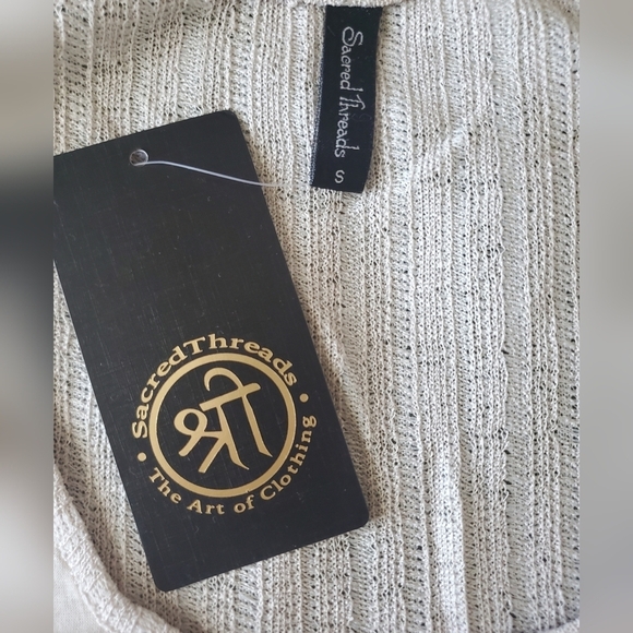 Sacred Threads Unique Sheer Patchwork Netting Neutral Boho Hippie Top Size Small - Picture 2 of 11